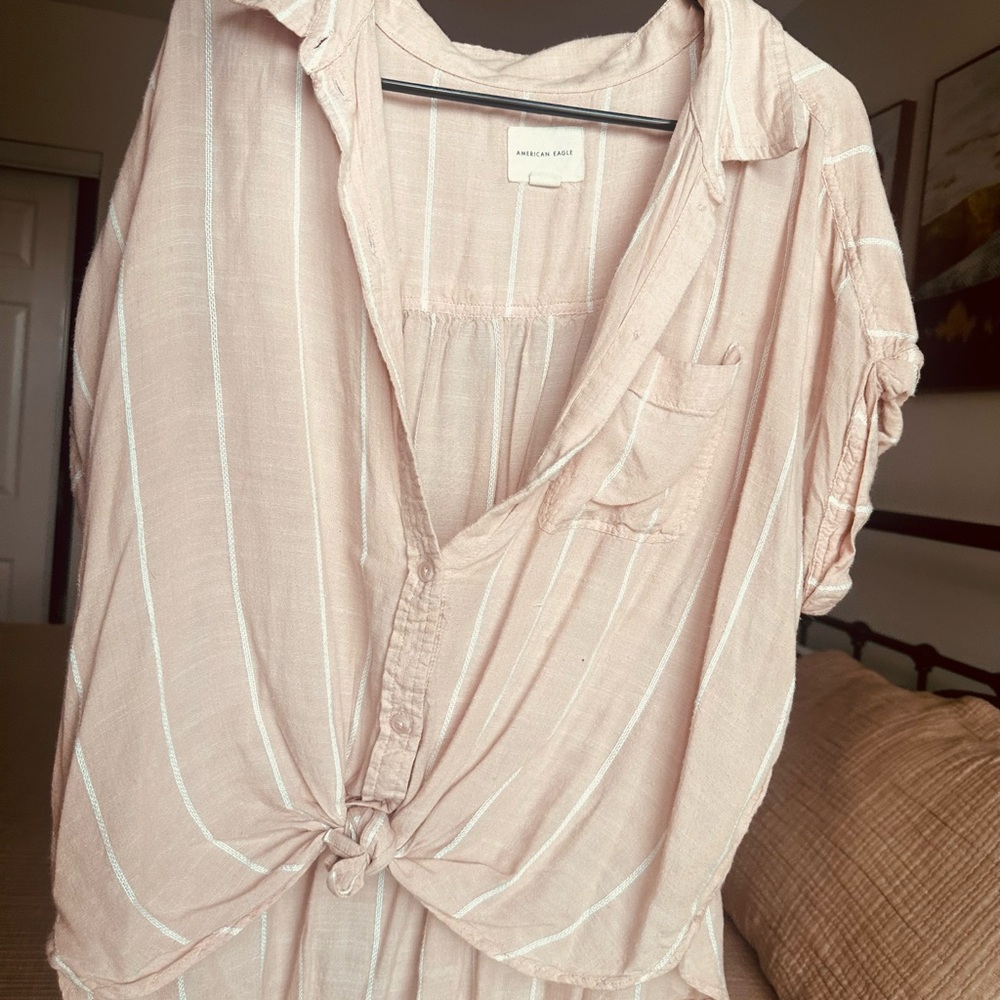 American Eagle Outfitters Women's Pink Striped Top